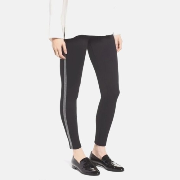 TRÏBE SOLID Black Leggings With Silver Tuxedo Stripe Size Large NWT - Picture 1 of 3
